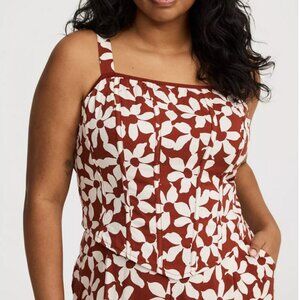 Floral Print Women's Blouse Burnt Orange White Tank Top Shirt Adjustable